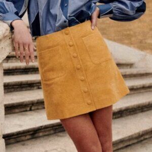 NWD Sezane Nehir Suede Button Front Mini Skirt Mustard Yellow Size US 4 FR 36